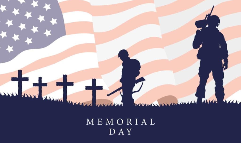 Silhouettes of soldiers and crosses with the U.S. flag for Memorial Day