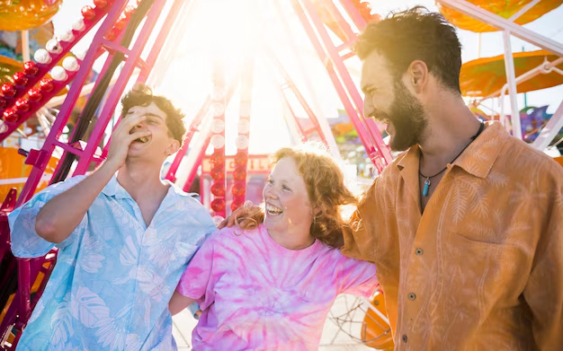Smiling friends at the fair