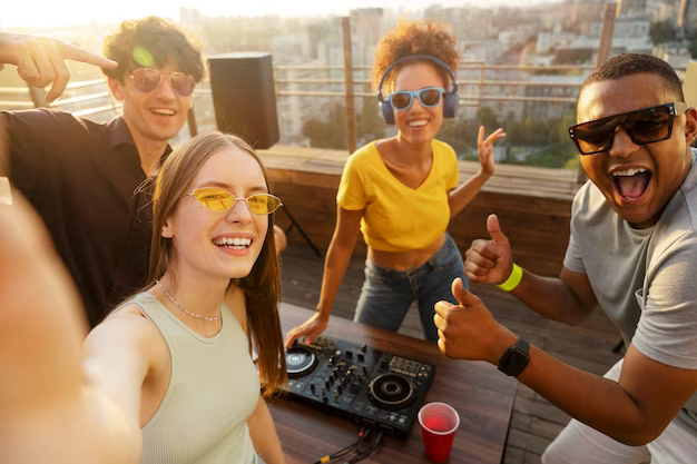 Happy friends at an outdoor party